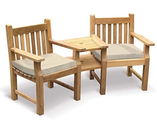 Image of Jati Turners Teak Garden Love Seat - Tete a Tete 2 Seater Companion Seat including Natural Cushions Brand, Quality & Value