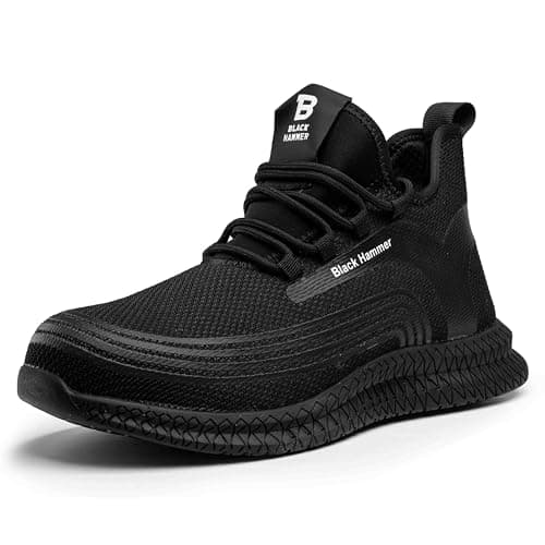 Image of Black Hammer Men's Safety Trainers with Steel Toe Cap Midsole Protection Water-Resistant S1P SRC Professional Trekking Shoes for Work Warehouse and Outdoor Activities Rubber Soles 2900 Black (11 UK)