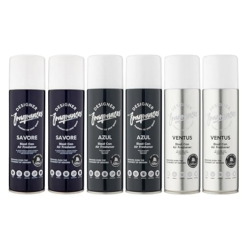 Image of Designer Fragrances 6 Pack Favourites Bundle - Luxury Air Freshener Blast Cans - For Home & Vehicles – Natural Oils, Lasting Smell, Dry Mist Quick Release Spray – Deodorise & Neutralise Odours – 300ml