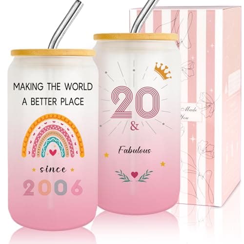 Image of Zyphoria 20 Year Old Girl Gift,20th Birthday Gifts for Girls,Happy 20th Birthday Glass Cup with Lid and Straw Gift Ideas, Gifts for 20 Year Old Girls,20th Birthday Decorations for Daughter,Sister-1pc