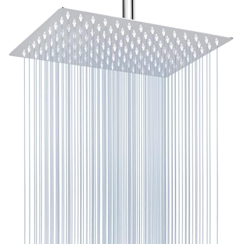 Image of Voolan Rain Shower Head, High Flow Large Rainfall Shower Heads Made of Stainless Steel, Waterfall Bathroom Square Showerhead, Ceiling or Wall Mount (12 * 8''Rectangle, Chrome)