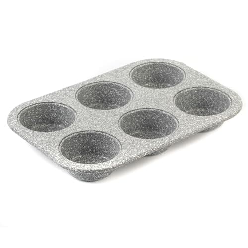 Image of Salter Marblestone 6-Cup Muffin Tray – Non-Stick Cupcake Tin, Baking Tray, Cake Tin, Bake Yorkshire Puddings, Pies, Mini Quiche, PFOA-Free, Oven Safe Up to 220°C, Durable Carbon Steel Bakeware, 27cm