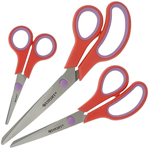 Image of Westcott Easy Grip Scissors 3 Pieces Red | Set of 3 Universal Scissors with Comfort Grip | Extra Sharp & Durable Stainless Steel Blade | N-90031 00