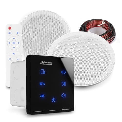 Image of Power Dynamics Marine Bluetooth Ceiling Speaker Kit - 2x 6-Inch Weatherproof Outdoor Bathroom Speakers, IPX5 Rated with USB/SD, A50B Black Wall Amplifier Audio System