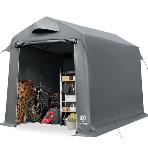 Image of EVER ADVANCED Outdoor Shelter with Vents, 3000mm Water Resistant Tent for Outside, Heavy Duty Shed for Motorcycle, Bike, Garden Storage, Foldable, Portable Garage, Gray