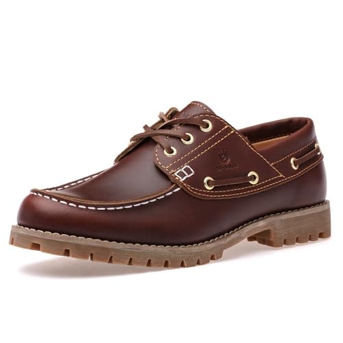 Image of SL-Saint Handmade Men's Classic Boat&Deck Shoes Moc Toe Lace Up Full Grain Leather Comfortable Fashion Casual (Brown, Adult, Men, 10, Numeric, UK Footwear Size System, Wide)