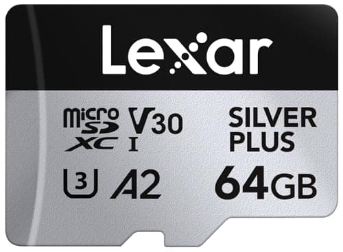 Image of Lexar Silver Plus 64GB Micro SD Card up to 205 MB/s, MicroSDXC UHS-I Flash Memory Card with Adapter, C10, U3, A2, V30, Full HD, 4K UHD, High Speed TF Card for Drone, Action Camera, Handheld Consoles