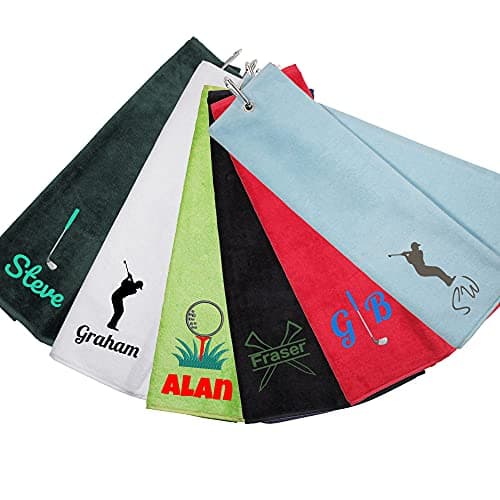 Image of Always Looking Good Personalised Tri Fold Golf Towel with Name Luxury Velour 50cm x 40cm Custom Towel with Carabiner Clip Gift- Golf Gifts for men and women (Dark Green)