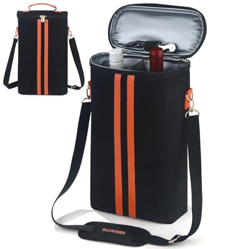 Image of BLUBYEES 2-Bottle Insulated Wine Carrier Tote - Leakproof Padded 900D Oxford Wine Cooler Bag for Travel, Picnics, Beach & Parties - Ideal Wine Gift for Wine Lovers
