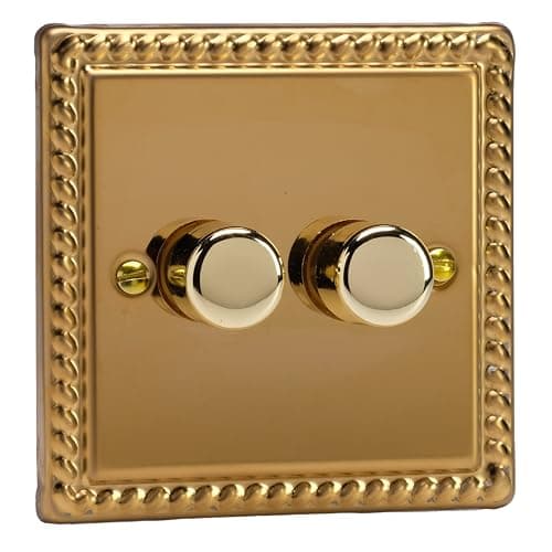 Image of Varilight Georgian Brass (Rope Edge), LED Dimmer Switch - V-Pro Series, 2 Gang (Single), 1 or 2 Way, 250 Watt (Trailing Edge)