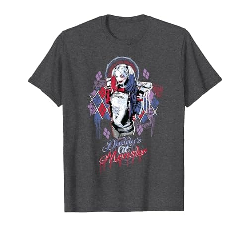 Image of DC Comics Suicide Squad Daddys Lil Monster T-Shirt, Men, Dark Heather Grey, 5X-Large