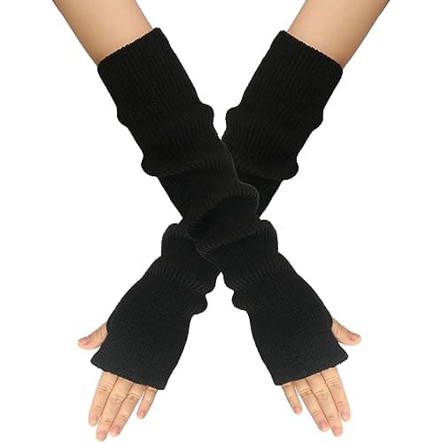 Image of EQLEF Winter Arm Warmers, Wrist Warmers Long Fingerless Gloves Knitted Arm Warmers & Muffs Knitted Women'S Gloves for Winter (Black, 15.75 * 2.6in)