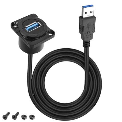 Image of XMSJSIY D-Type USB Panel Mount to USB 3.0 Adapter Cable 5Gbps Type-A Male to Type-A Female Panel Mount Extension Cable Charging Socket Connector for Data Transfer - 1M/3.2FT (D-Type)