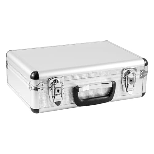 Image of FERNVALE Aluminium Briefcase Lockable Hard Case, Silver Metal Business Carrying Case with Handle, Portable Flight Case Tool Box for Instruments, Camera & Accessories Storage (White with padding)