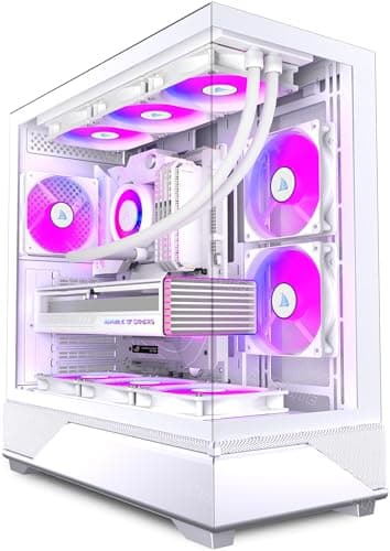 Image of ANSAITE ATX PC Case Pre-Installed 6 × 120mm PWM ARGB Fan, ATX Mid Tower PC Gaming Case, Computer case with Panoramic View Tempered Glass Front & Side Panel, Type C Port (white)