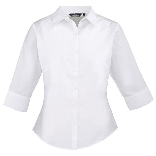 Image of Ladies 3/4 Sleeve Poplin Blouse White 24