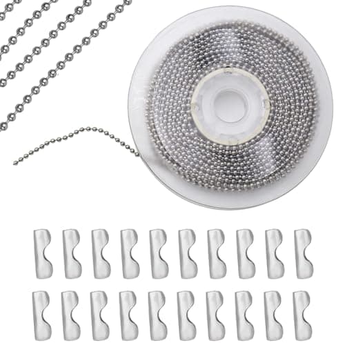 Image of QLK Ball Chain Stainless Steel Beads Roller Chain, 10m/32.8Feet Silver Ball Chain Stainless Steel with 50 Matching Connectors Ball Chains 2.4 mm Diameter for DIY Jewellery Making Tags Chain Key Chain