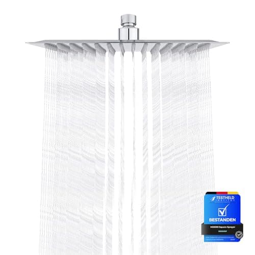 Image of Ibergrif M20292 Rain Shower Head, 8 Inch Square Fixed Showerhead, 304 Stainless Steel Ultra Thin Top Spray Shower Head with 100 Silicone Jets for Bathroom, Chrome