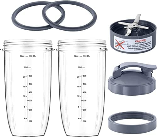Image of 7 Pieces nutribullet Blender Cups & Blade Replacement Set 32oz Huge Cup with 1 Flip-Top To-Go Lid and 1 Lid Ring & Premium Extractor Blade with Compatible with NutriBullet 600w/900w Blender