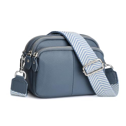 Image of befen Ladies Shoulder Bag Real Leather Handbag Small Camera Crossover Bag for Women Triple Cross Body Phone Bag for Daily Use-Grey Blue