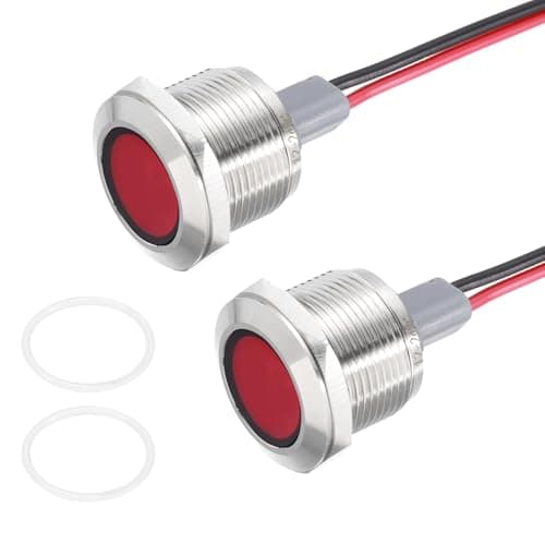 Image of PATIKIL 2Pcs 19mm(3/4") Indicator Light,12V-24V AC/DC 20mA LED Metal Signal Lamp Waterproof IP67 Flat Head Signal Lights with 205mm(8") Cable for Boat Car,Red