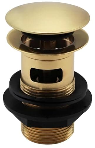Image of ENKI, W16, Brushed Brass, Slotted, Standard 1.1/4" Connection Pop Up Basin Waste Sink Plug, Push Button Click Clack Plug, Allows Water to Drain Away, Durable Finish, Modern Bathroom Accessories