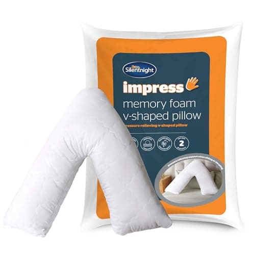 Image of Silentnight Impress Memory Foam V Shape Pillow - Ergonomic Orthopaedic Design Eases Aches and Pains - Head Back and Neck Support for Bed or Sofa - Post Surgery Nursing Pregnancy Comfort Pillow