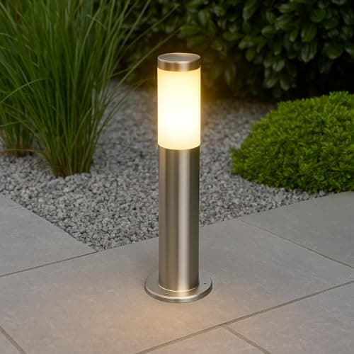Image of CGC Lighting Stainless Steel Silver Outdoor Post Bollard Outdside Light Indoor Garden Patio Porch Door Conservatory Decking Shed (Medium)