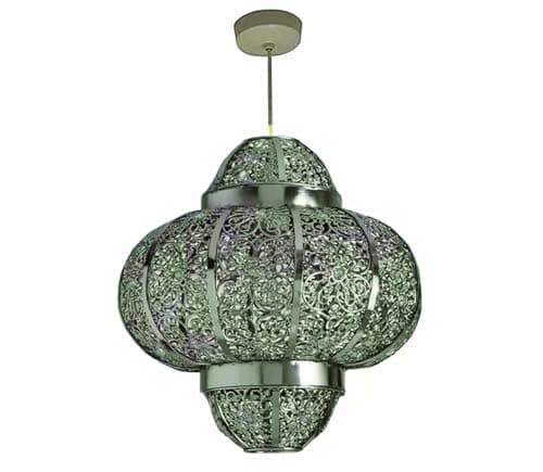 Image of Chandelier Style Ceiling Light Shade Pendant Ancient Moroccan Theme Easy Fit Hanging Bedroom, Kitchen, Dining, Hallway, Office Restaurant Light Shade Décor (Silver)