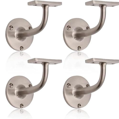 Image of Satin Nickel Handrail Brackets for Stair Bannister Handrail Wood and Steel Handrail - Pack of 4