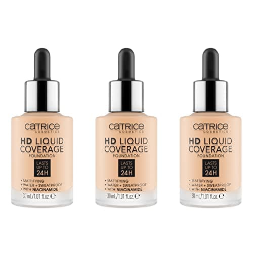 Image of Catrice HD Liquid Coverage Foundation, Make-Up, Waterproof Liquid with Pipette, Face Make-Up, 3 x 30 ml, No. 005 Ivory Beige