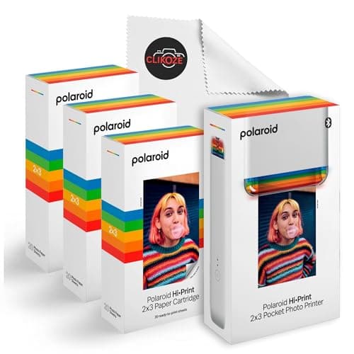 Image of Clikoze Portable Instant Photo Printer Bundle with Polaroid Hi-Print Generation 2 2x3 Pocket Photo Printer, Polaroid Paper Cartridge 60 Sheets Camera Lens Cloth (White)