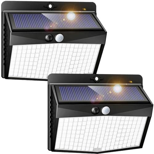 Image of Peasur Solar Lights Outdoor Garden, Solar Security Lights with Motion Sensor and 3 Modes, 168 Bright LEDs, IP65 Waterproof Solar Wall Lights for Front Door, Fence, Yard and Garage, 2 Pack