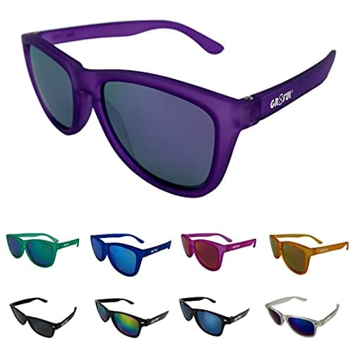 Image of gr8ful® Sunglasses for Men & Women | Ladies, Mens Shades | Retro Sun Glasses for Outdoors, Hiking, Walking, Golf, Fishing, Cycling, Running | UV Protection Polarized (Purple Frame, Purple Mirror Lens)