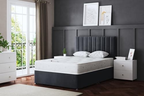 Image of DS Living Amelia Upholstered Steel Panel Divan Bed with Headboard Small Double