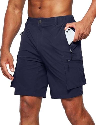 Image of JustSun Mens Cargo Shorts Casual Summer Outdoor Hiking Shorts Men with Pockets Quick Dry Lightweight Golf Walking Work Shorts for Men Elasticated Waist Blue XL