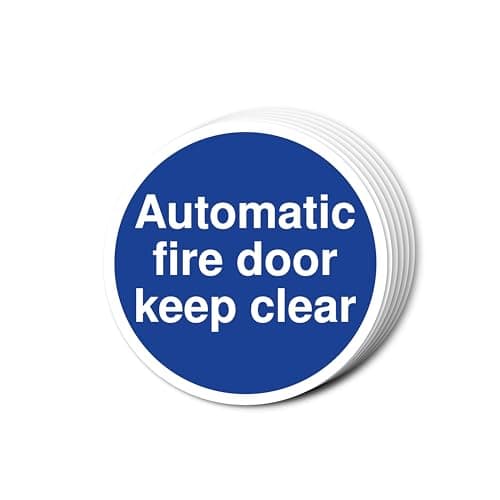 Image of Automatic Fire Door Keep Clear Signs 80mm x 80mm Multi Pack Strong Adhesive Vinyl Stickers for Fire Door Safety (6)