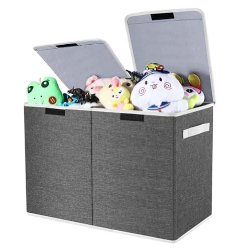 Image of Linkmonde Toy Storage Box with Lid & Handle - Foldable Kids Toy Chests & Boxes, Toy Storage Organiser Chest With Divider(58X30X39CM), Childrens Storage Box for Kid's Toys,Clothes, Nursery (Gray)