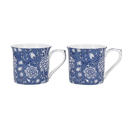 Image of Creative Tops V&A MGB1979 Wild Tulip Mugs in Gift Box, Fine Bone China, Blue/White, 300 ml, Set of 2