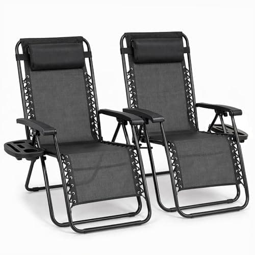 Image of Straame Zero Gravity Chairs Set of 2,Folding Reclining Garden Chairs, Textilene Outdoor Chair, Lockable 170° Sun Loungers for Garden, Steel Frame, 150 kg Max Load (Classic, Black)