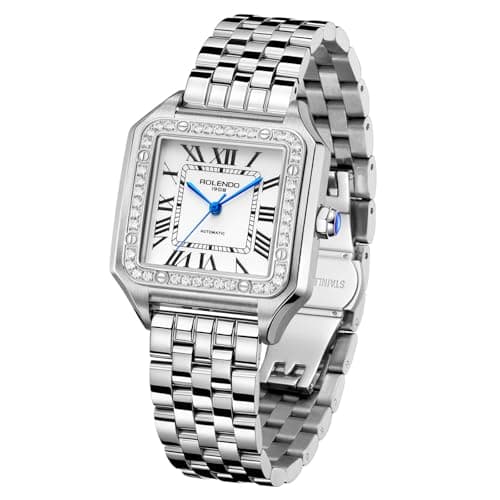 Image of Luxury Womens Watch Automatic Mechanical, Square Ladies Watch 33mm, Itally Leather Strap, Roman Numerals, Sapphire Crystal, 50M Waterproof Diamond Analog Wrist Watches for Woman, Gift for Her