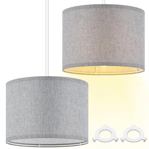 Image of Weewooday 2 Pcs Fabric Lampshade for Ceiling Lights Pendant Modern Drum Lamp Shades for Table Floor Bedroom with E27 to E14 Adapter Ring (Grey,10 Inch)