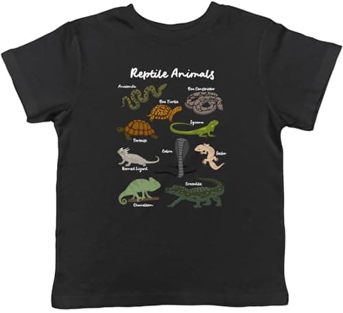 Image of Shopagift Collection of Reptiles Snake Lizard Crocodile Kids T-Shirt Childrens Tee Boys Girls Black