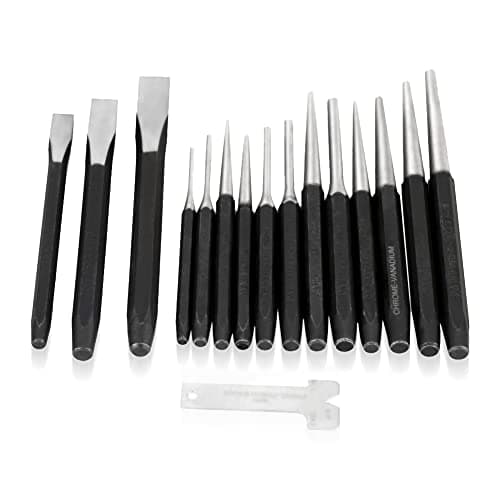 Image of Mechanics Punch and Chisel Set, 16 Pieces, Pin Centre Taper Cold Gauge Chisel Punch Tool