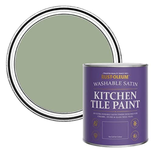 Image of Rust-Oleum Green water resistant Kitchen Tile Paint in Satin Finish - Bramwell 750ml