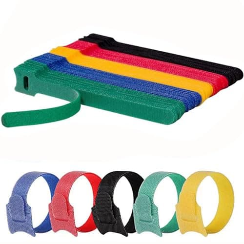 Image of 50 x Reusable Cable Ties Black, Adjustable Releasable Hook and Loop Cable Straps for PC Cable Management, Organizing Cords, TV, Desk - Multicolored