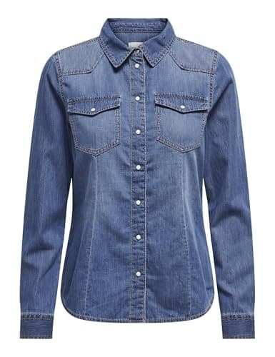 Image of ONLY Women's ONLALEXA L/S DNM Shirt FS NOOS Blouse, Medium Blue Denim,