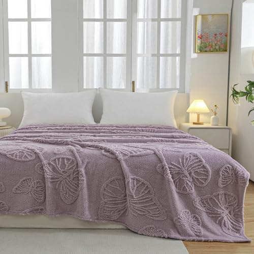 Image of Highdi Sherpa Throw Blanket Large, Fleece Blanket for Double King Bed Size Lightweight Sofa Throw Warm Fluffy Microfiber for Travel, Camping, Couch (120 * 200cm,HD Purple)