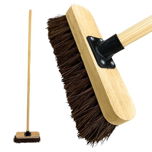 Image of LS 10” Outdoor Garden Broom Heavy Duty Yard Brush with Wooden Handle Natural Stiff Bassine Bristles & Metal Support Bracket Outdoor Cleaning & Sweeping (PACK OF 1, 10" Stiff Natural Bassine Bristles)