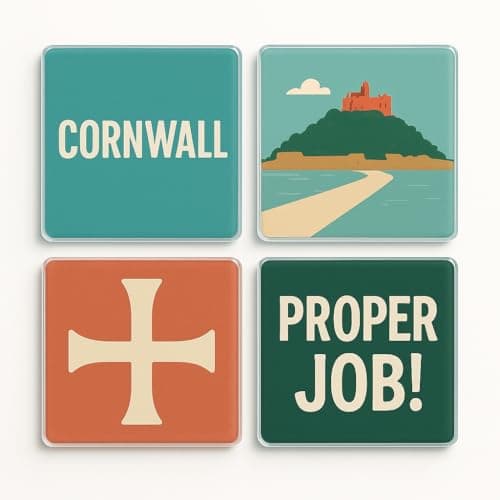 Image of Acrylic Coaster Gift Set of 4 - Cornish Coastal Charm Design - Celebrate Home & Travel Memories with Vibrant Decor